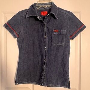 Lee Med Youth Girls Jean Denim Button (black Pearl) Down Short Sleeve Shirt Top